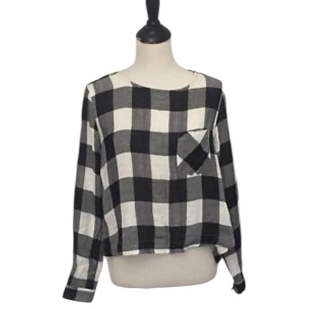 Cloth and Stone BuffaloCheck LaceUp Back LongSleeve Top L SoftGrunge Cottagecore